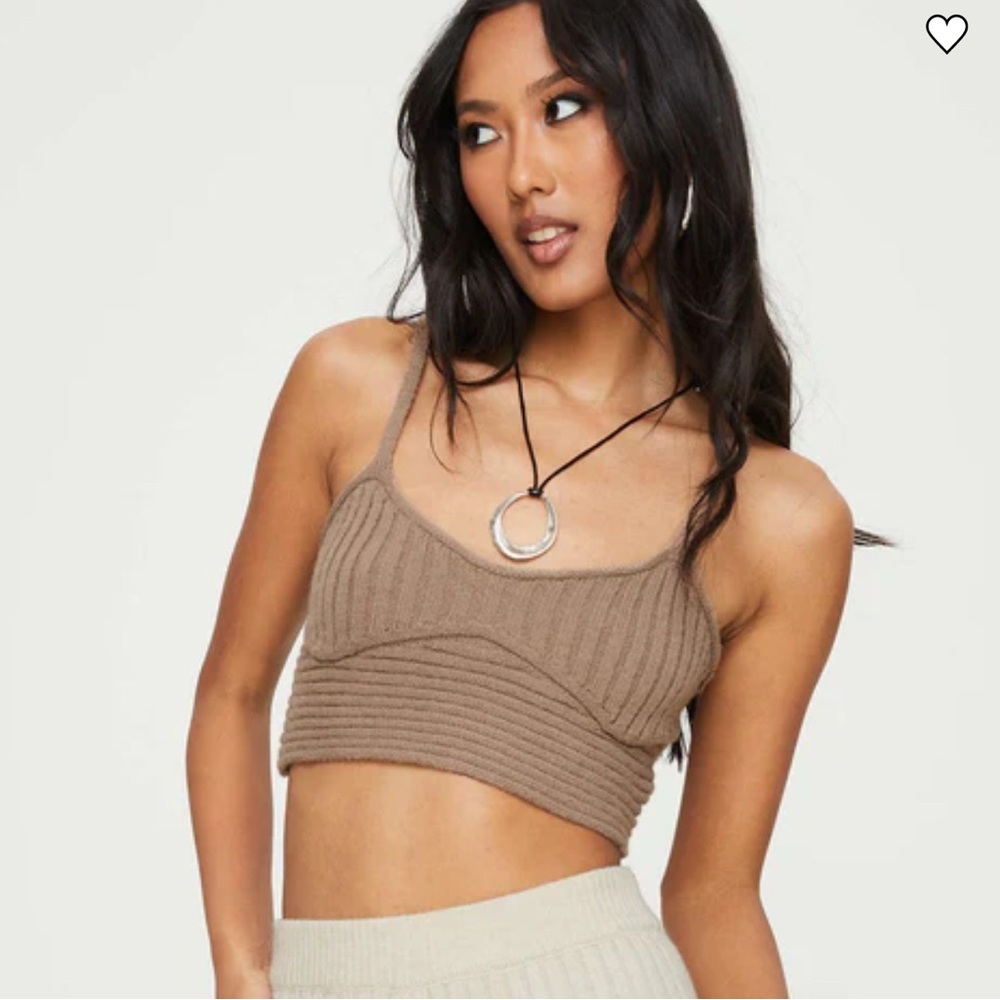 NEW WITH TAGS Princess Polly Dallia Knit Top Brown Tan Basic Size Small/Medium